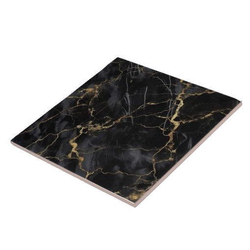 Elegant Black Gold Marble Ceramic Tile | Zazzle