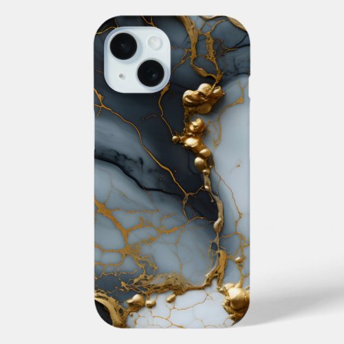 Elegant Black Gold Marble Chic iPhone 15 Case