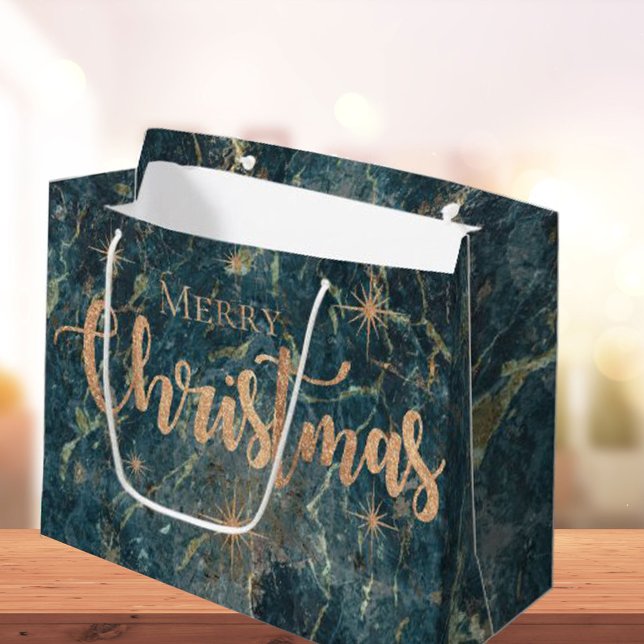 Elegant Black Gold Marble Effect Merry Christmas Large Gift Bag (Creator Uploaded)
