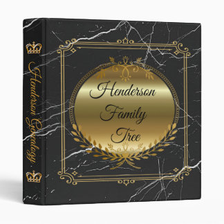 Elegant Black Gold Marble Family Tree Binder