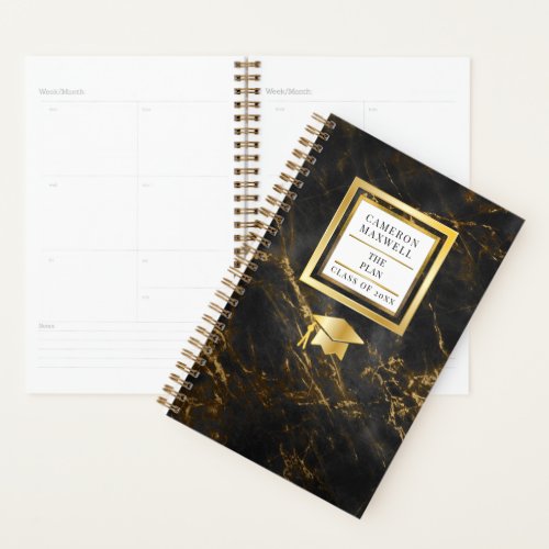 Elegant Black  Gold Marble Graduation Senior Year Planner