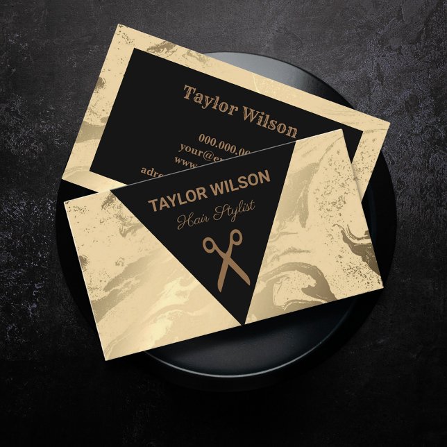 Elegant black gold marble hair stylist business card (Elegant black gold marble hair stylist business card)