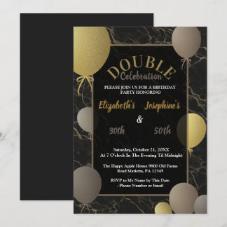 Elegant Black Gold Marble Joint Birthday Party Invitation