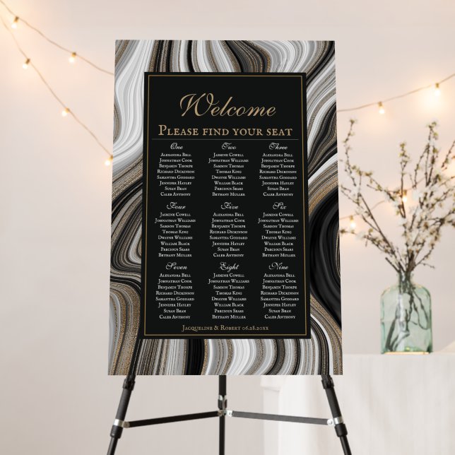 Elegant Black & Gold Marble Wedding Seating Chart Foam Board (In Situ (Stand))