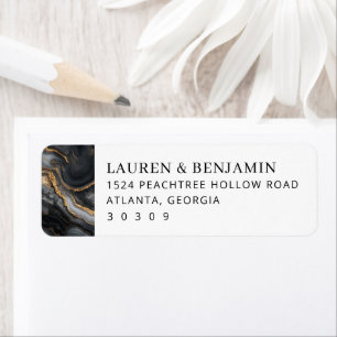 Elegant Black Gold Marbled Waves Label