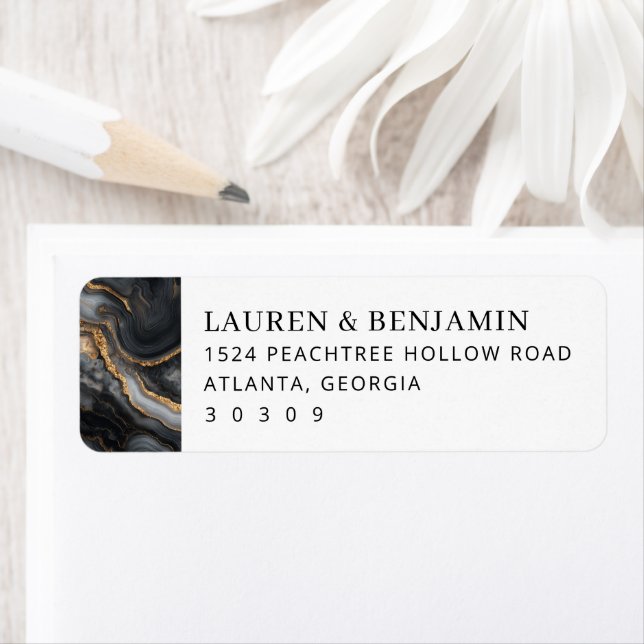 Elegant Black Gold Marbled Waves Label (Insitu)