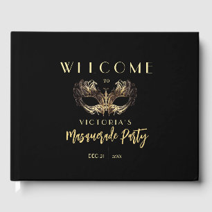 Elegant Black Gold Masquerade Party Birthday Foil Guest Book