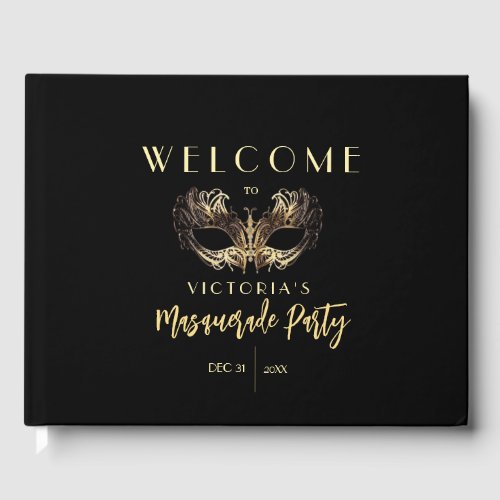 Elegant Black Gold Masquerade Party Birthday Guest Book