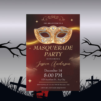 Elegant Black Gold Masquerade Party Birthday Invitation