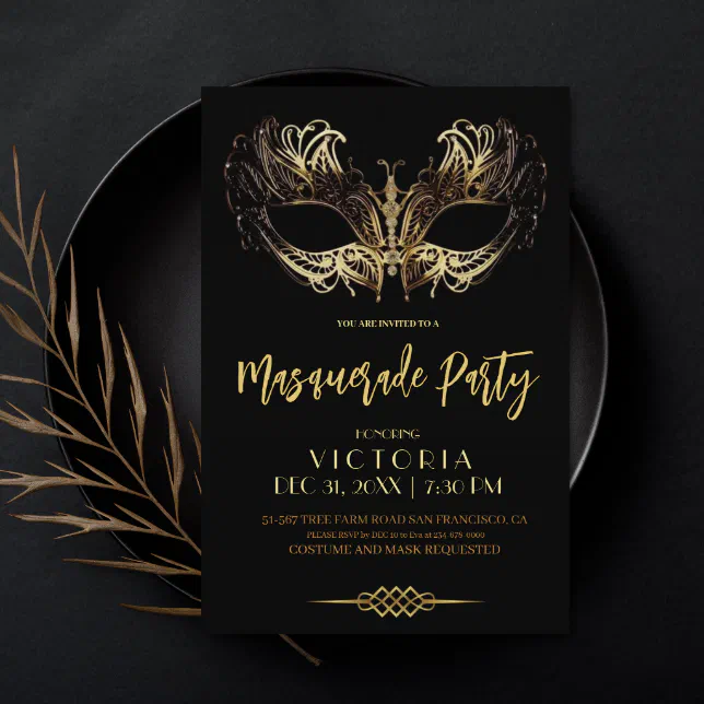 Elegant Black Gold Masquerade Party Birthday Invitation Zazzle