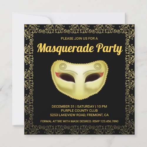 Elegant Black Gold Masquerade Party Invitation