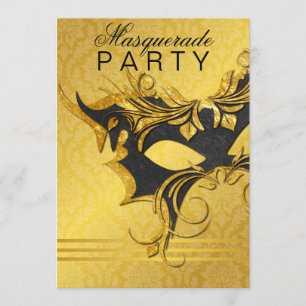 Elegant Black & Gold Masquerade Party Invitation