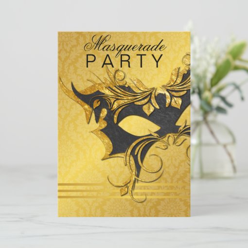 Elegant Black & Gold Masquerade Party Invitation | Zazzle