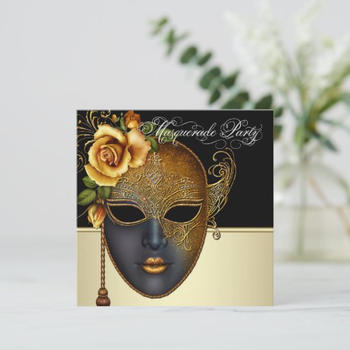 Elegant Black Gold Masquerade Party Invitations Zazzle