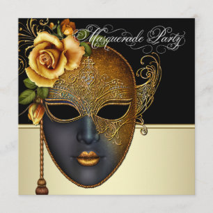 Elegant Black Gold Masquerade Party Invitations