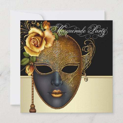 Elegant Black Gold Masquerade Party Invitations