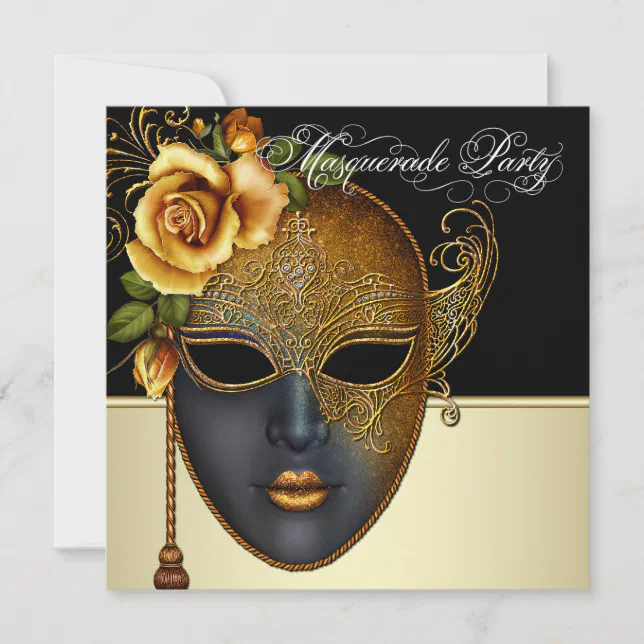 Elegant Black Gold Masquerade Party Invitations Zazzle