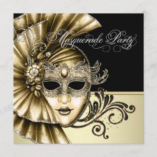 Elegant Black Gold Masquerade Party Invitations