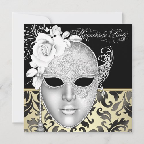 Elegant Black Gold Masquerade Party Invitations