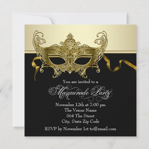 Elegant Black Gold Masquerade Party Invitations Zazzle