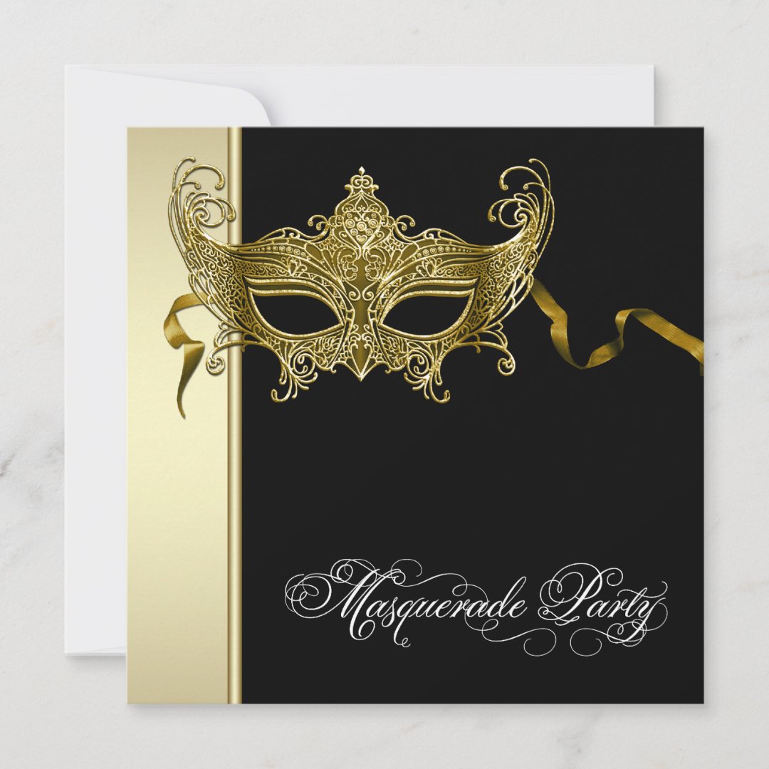 Elegant Black Gold Masquerade Party Invitations Zazzle