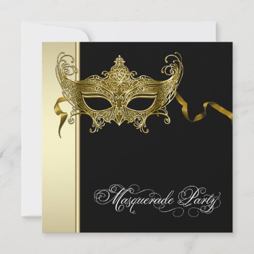 Elegant Black Gold Masquerade Party Invitations