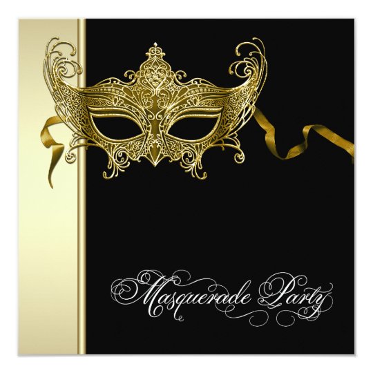 Elegant Black Gold Masquerade Party Invitations