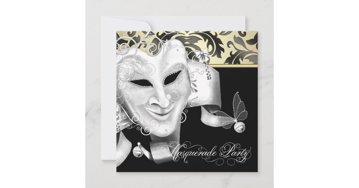 Elegant Black Gold Masquerade Party Invitations