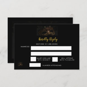 Elegant Black Gold Masquerade Sweet 16th Birthday RSVP Card