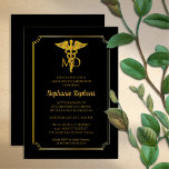 Elegant Black | Gold MD Physician Graduation Party Invitation