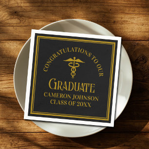 Elegant Black Gold Medical School Graduation Party Napkins