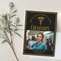 Elegant Black Gold Medical School Graduation Photo