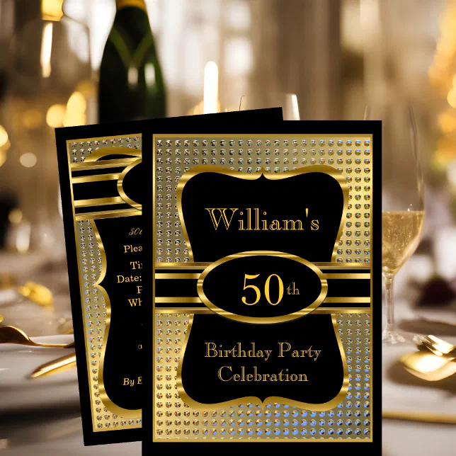 Elegant Black Gold Mens Birthday Party Invitation | Zazzle