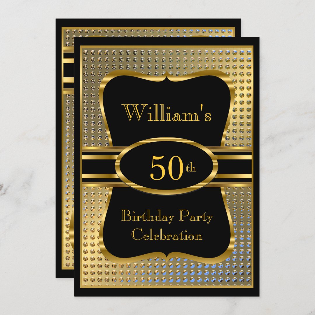 Elegant Black Gold Mens Birthday Party Invitation | Zazzle