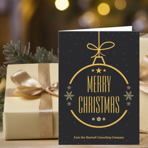 Elegant Black Gold Merry Christmas Custom Business Holiday Card