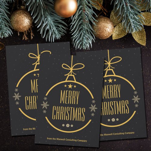 Elegant Black Gold Merry Christmas Custom Company Holiday Card