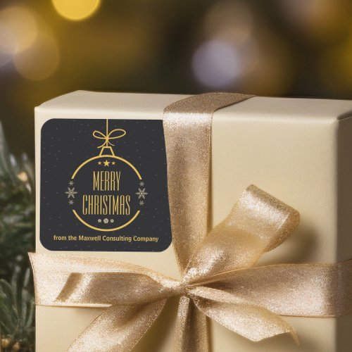 Elegant Black Gold Merry Christmas Custom Company Square Sticker