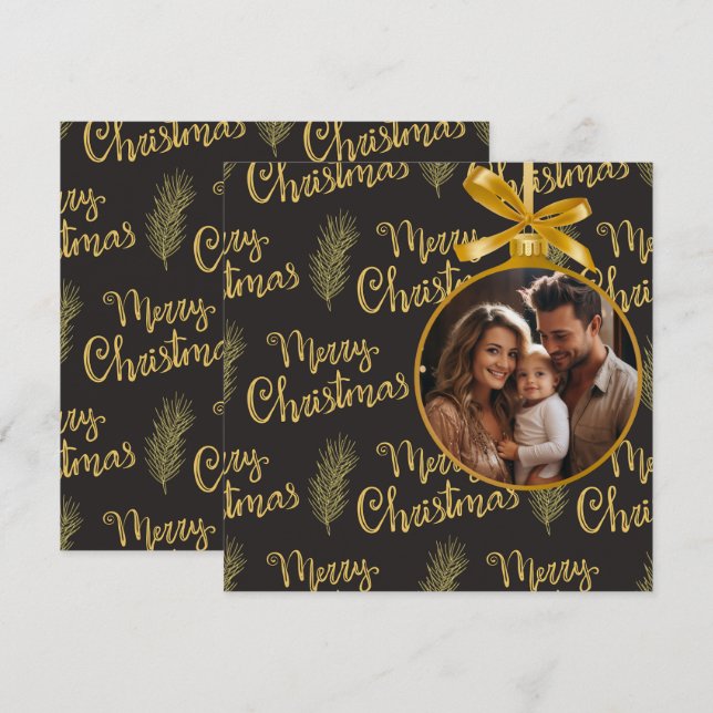Elegant Black&Gold "Merry Christmas" Personalized Holiday Card (Front/Back)