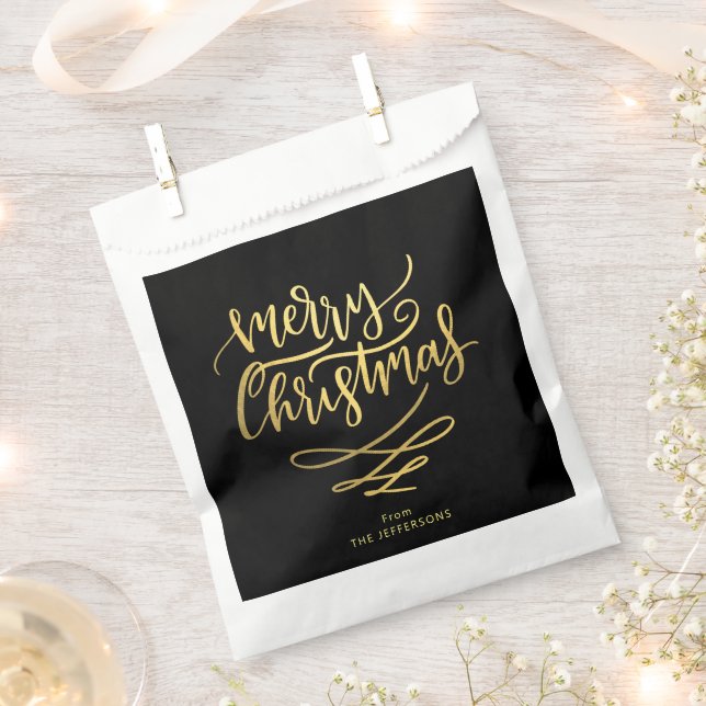 Elegant Black & Gold Merry Christmas Script Favor Bag (Clipped)