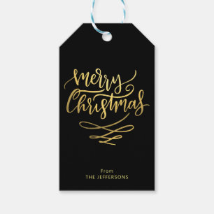 Elegant Black & Gold Merry Christmas Script Gift Tags