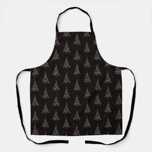Elegant Black Gold Merry Christmas Tree Pattern Apron
