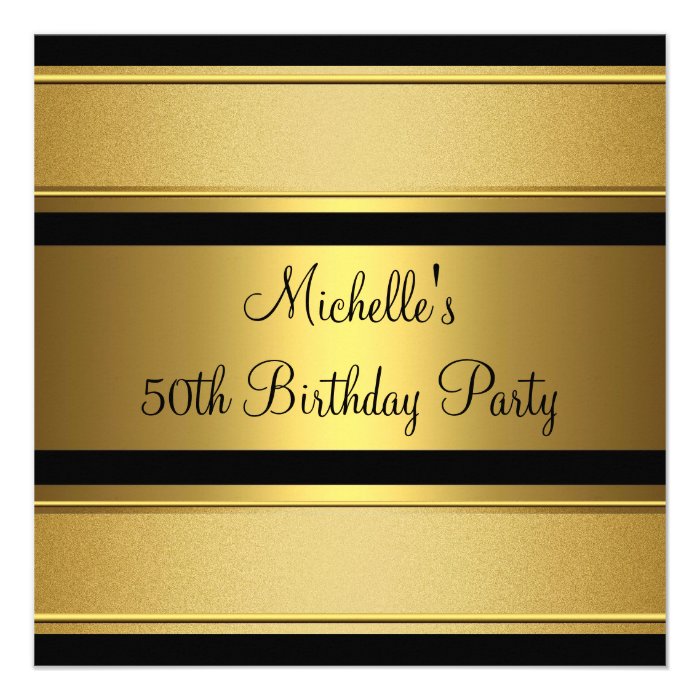 Elegant Black & Gold Metal 50th Birthday Party Custom Invitations