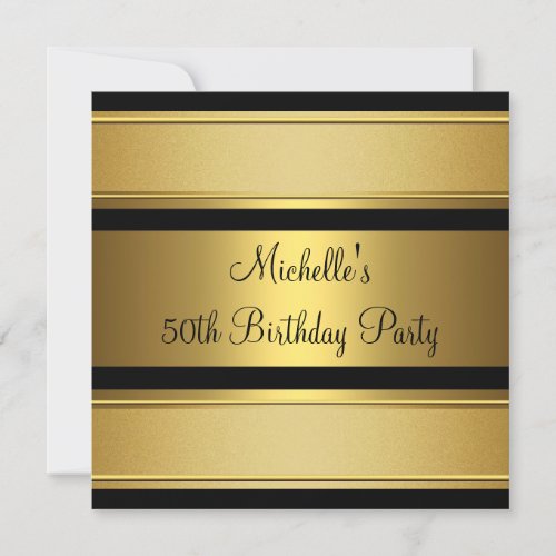 Elegant Black &amp; Gold Metal 50th Birthday Party 5.25x5.25 Square Paper Invitation ...