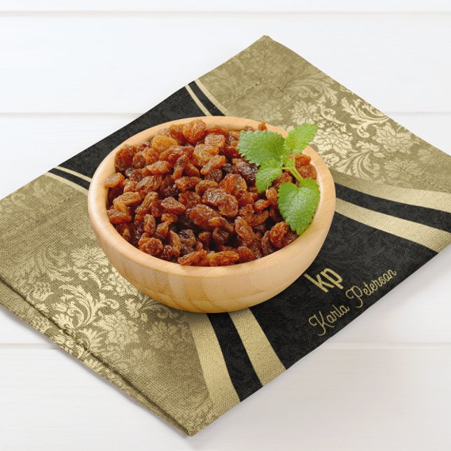 Elegant Black & Gold Metallic Floral Damasks Cloth Placemat (Creator Uploaded)