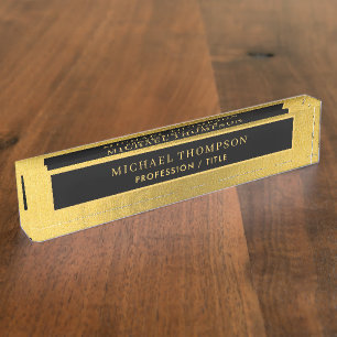 Elegant Black Gold Metallic Personalized Name Desk Name Plate