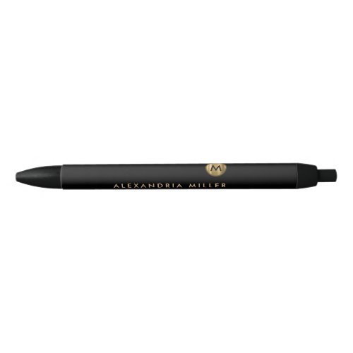 Elegant Black Gold Minimal Monogram Black Ink Pen