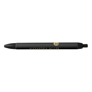 Elegant Black Gold Minimal Monogram Pen