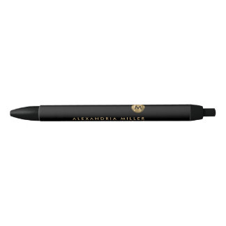 Elegant Black Gold Minimal Monogram Pen
