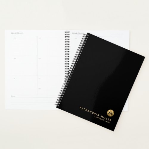 Elegant Black Gold Minimal Monogram Planner