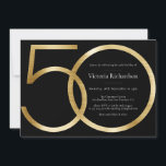 Elegant Black Gold Minimalist 50th Birthday Invitation<br><div class="desc">Elegant Black Gold Minimalist 50th Birthday Invitation. Celebrate in style with our elegant Black Gold Minimalist Chic birthday invitation. This design effortlessly combines sophistication and simplicity, featuring a sleek black backdrop adorned with gleaming gold accents. The minimalist layout ensures that the focus remains on your special occasion, while the chic,...</div>